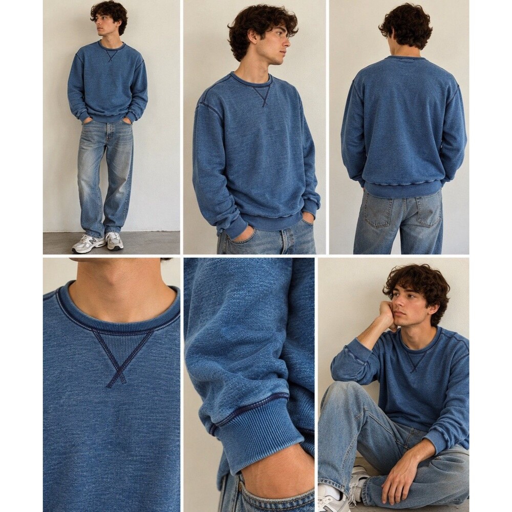 Taylor Stitch Mens XL 44 The Crewneck Sweatshirt Sea Washed Indigo Blue